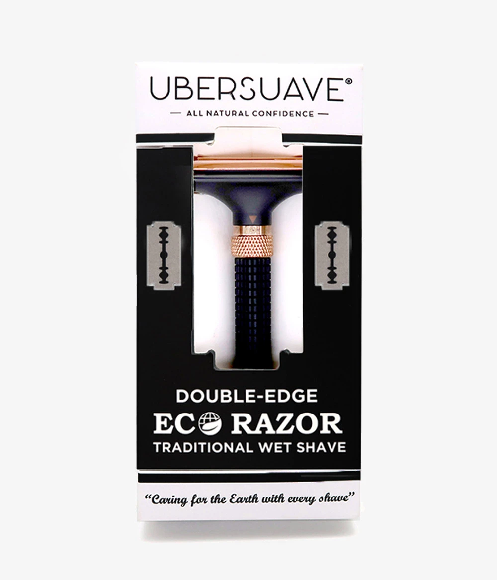 Ubersuave Eco-Razor 301B Rose Gold / Black Adjustable Butterfly Open Double Edge Razor